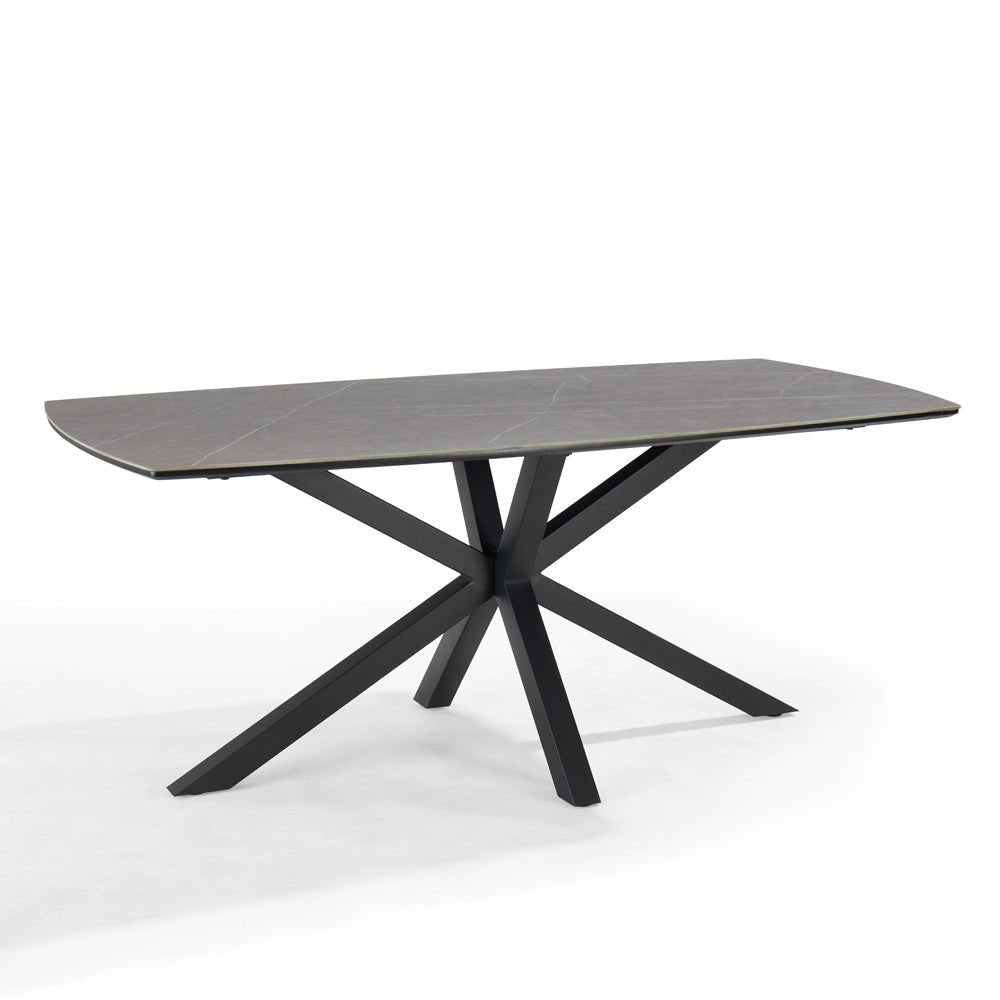 Verona Grey 180cm Ceramic Dining Table & 8 Almeria Chairs, Grey Chair with Silver Legs