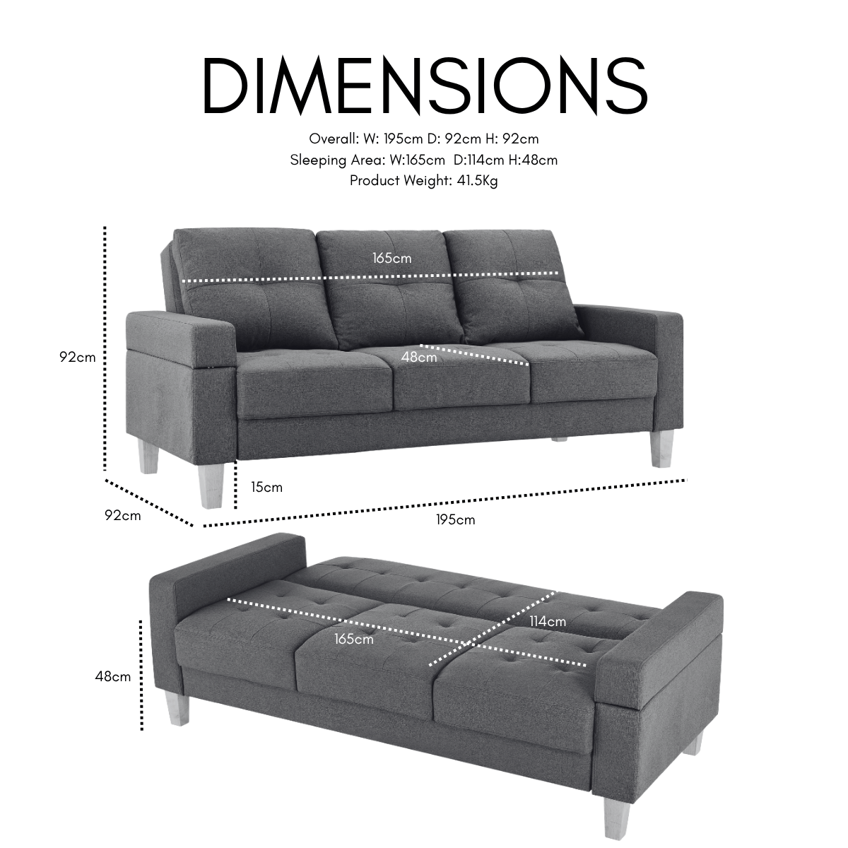 Victoria Fabric Sofa Bed, Charcoal Grey Fabric