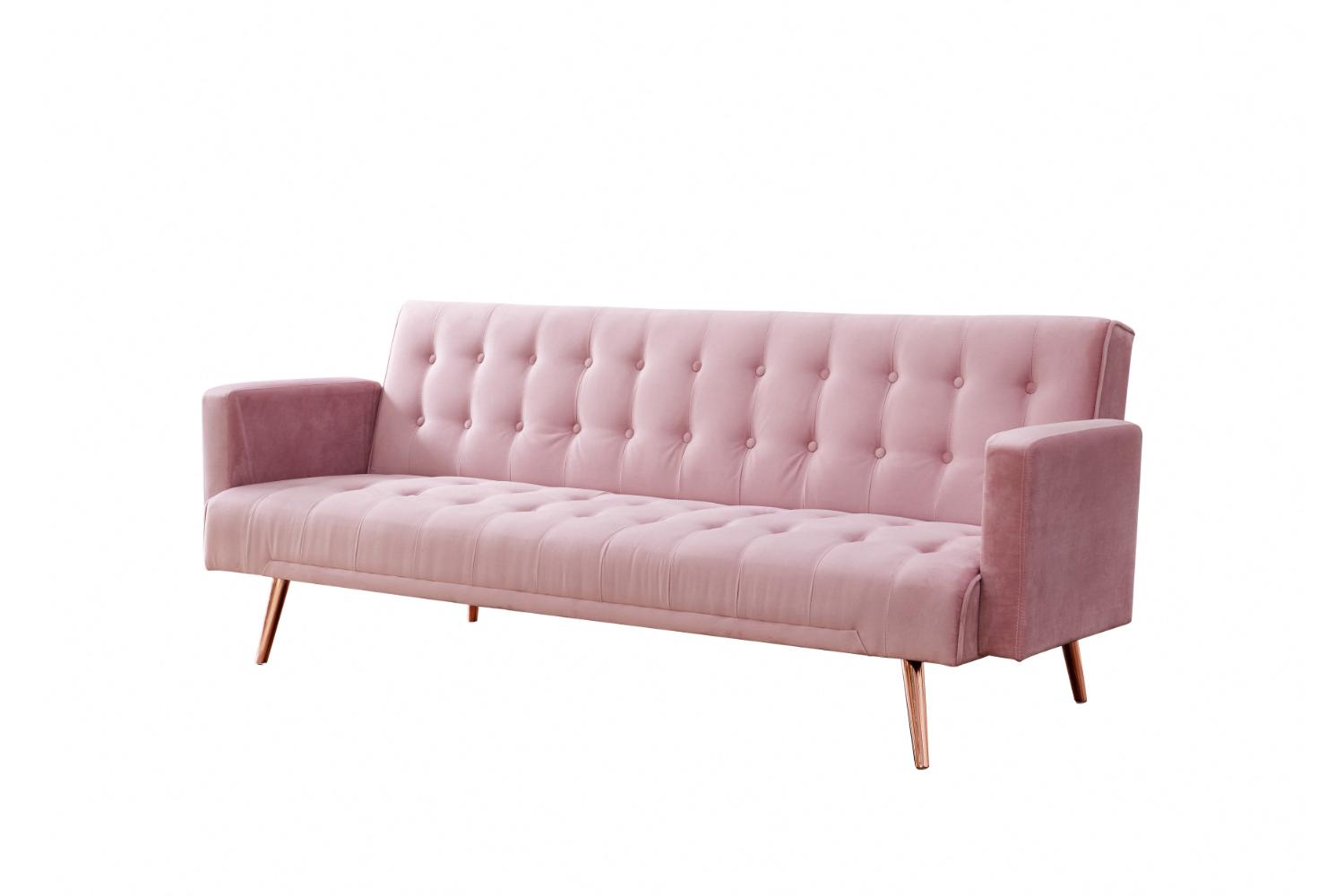 Windsor Velvet Sofa Bed With Rose Gold Legs, Pink Velvet