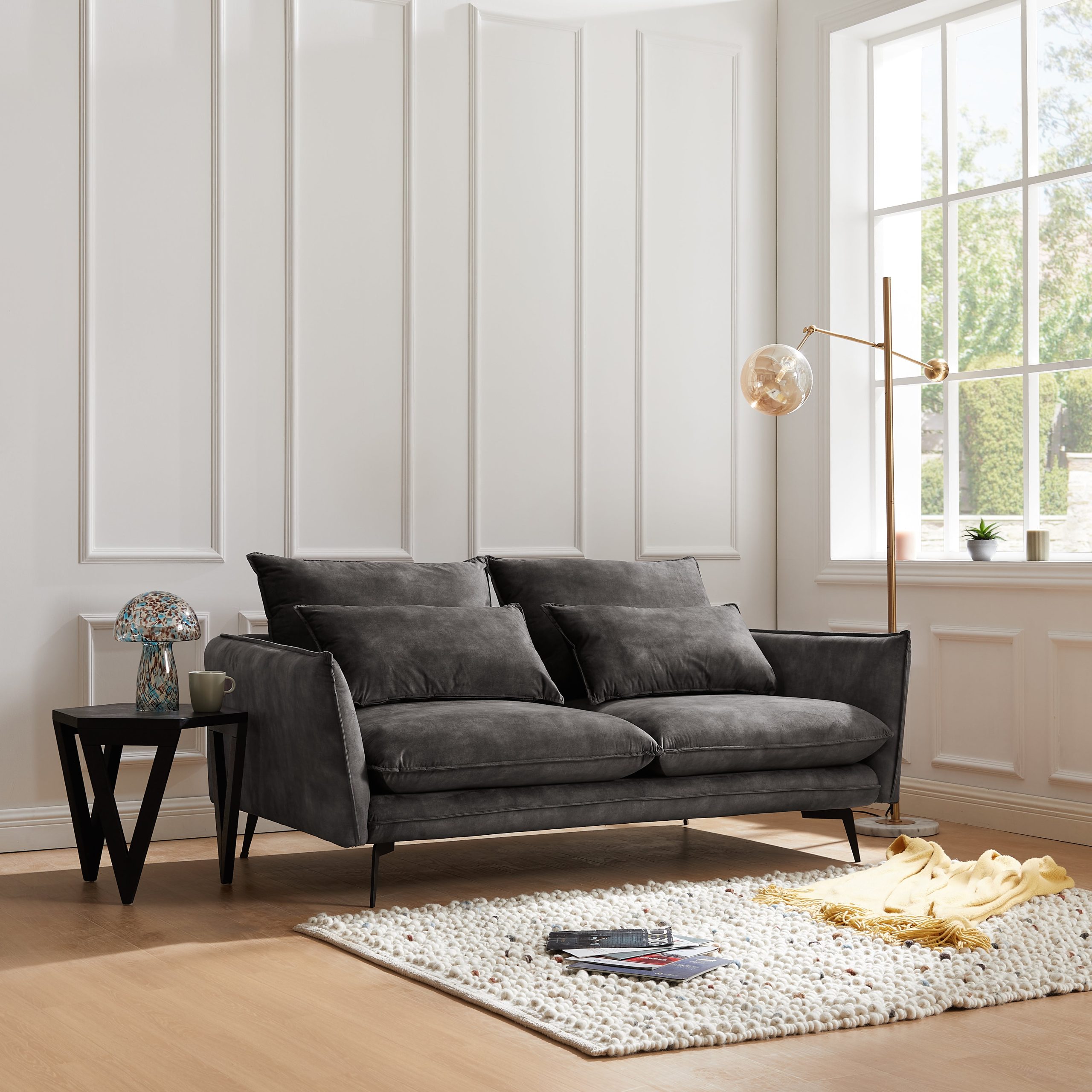 Wallace 2 Seater Sofa, Steel Grey Velvet