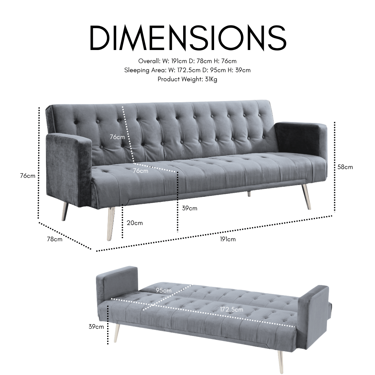 Windsor Velvet Sofa Bed With Gold Legs, Green Velvet