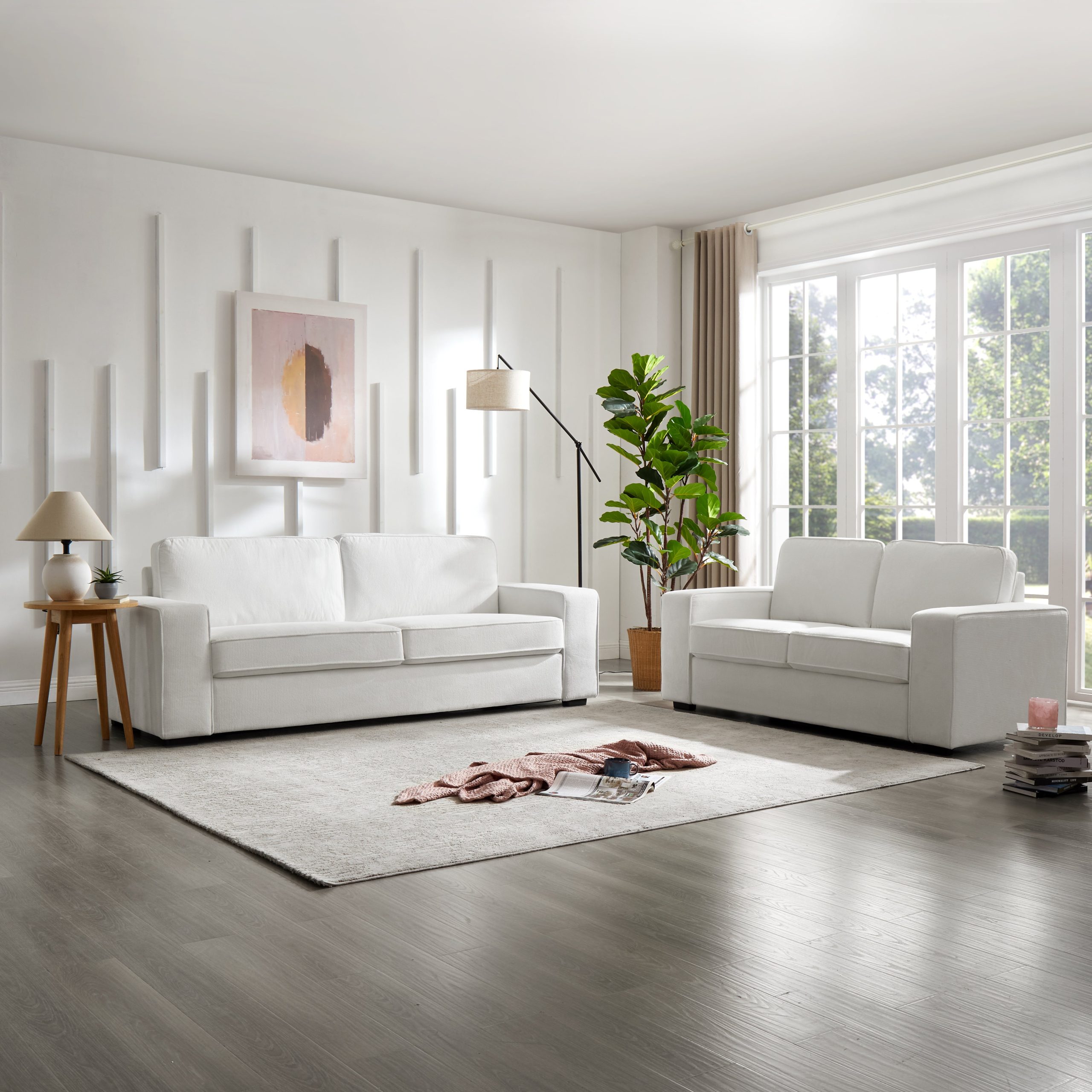 York 2+3 Seater Sofa Set, Cream Linen